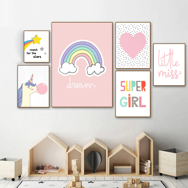 Unicorn Bubble Colourful Nursery Wall Art