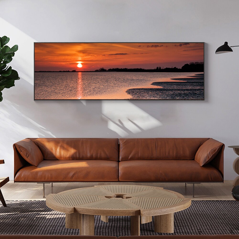 Sunset Sea Skyline Canvas Painting