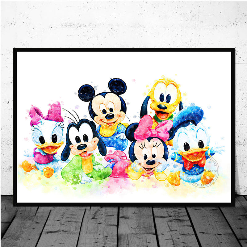 Watercolour Disney Mickey Mouse Donald Duck Canvas