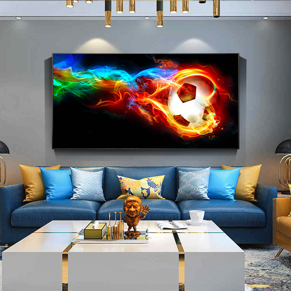 Soccer Ball On Fire Rainbow Modern Wall Art