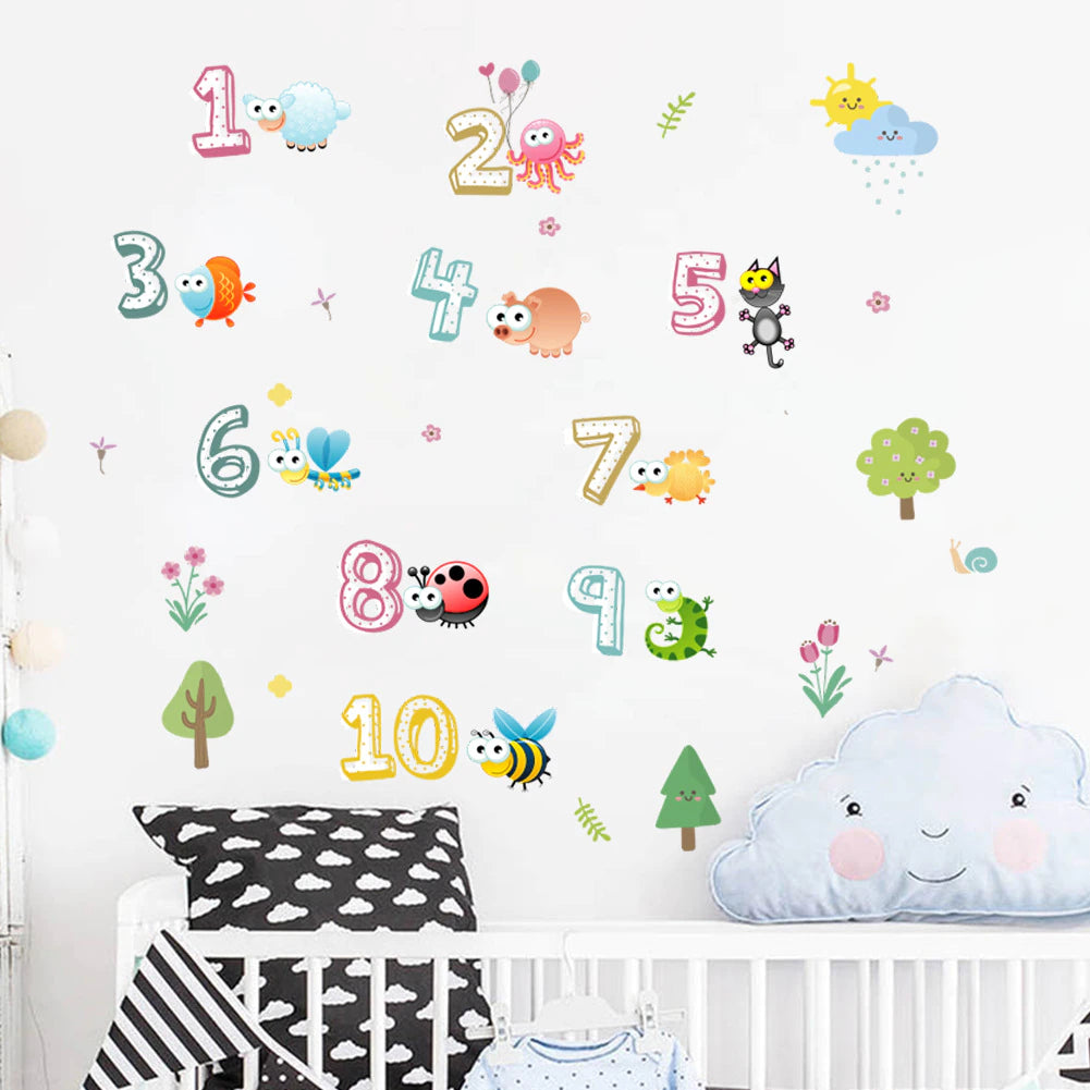 Lovely Animals 1 To 10 Wall Stickers