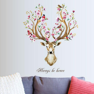 Deer Flowers Wall Stickers