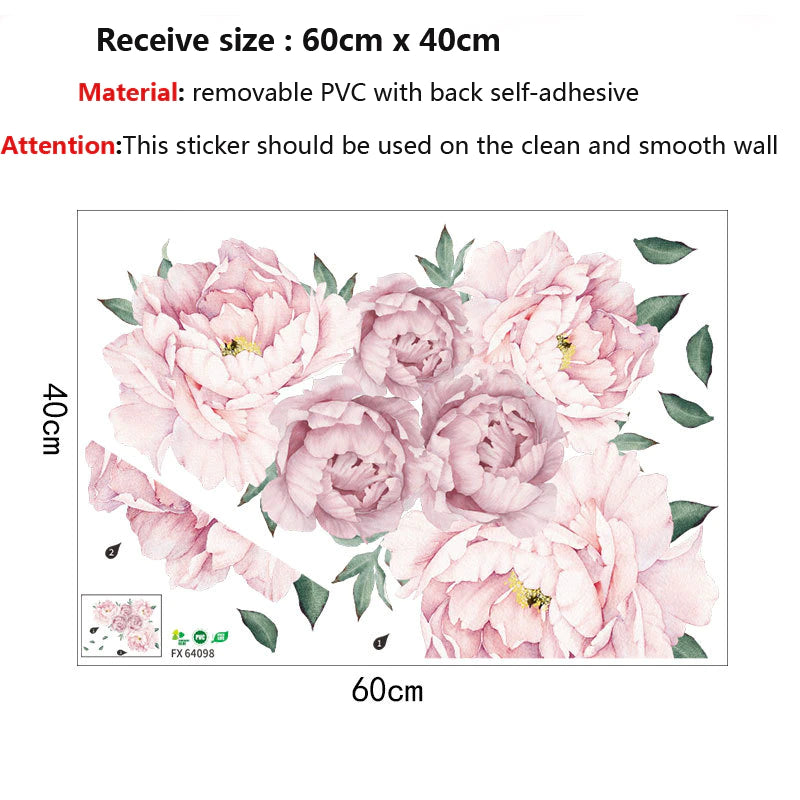Sweet Pink Peony Flower Wall Sticker