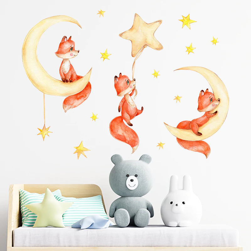 Cartoon Moon, Stars & Animals Wall Stickers