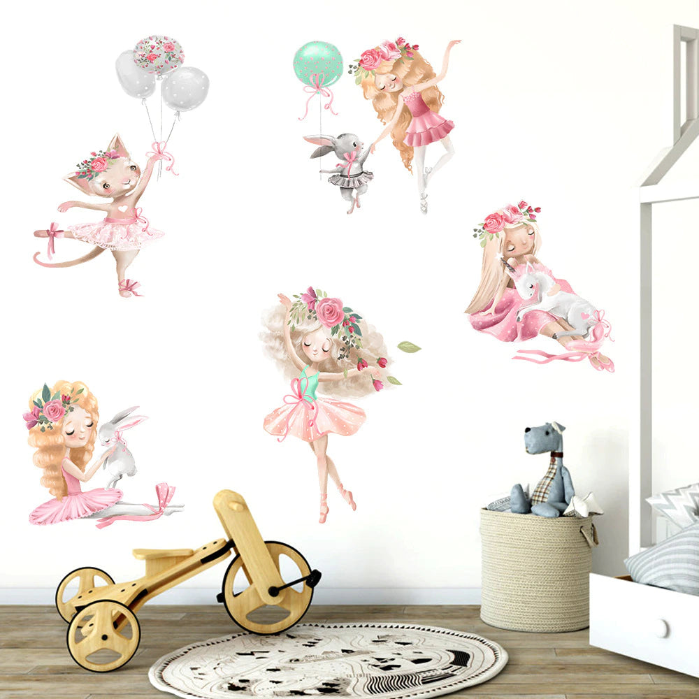 Cute Ballet Girl Bunny Wall Stickers