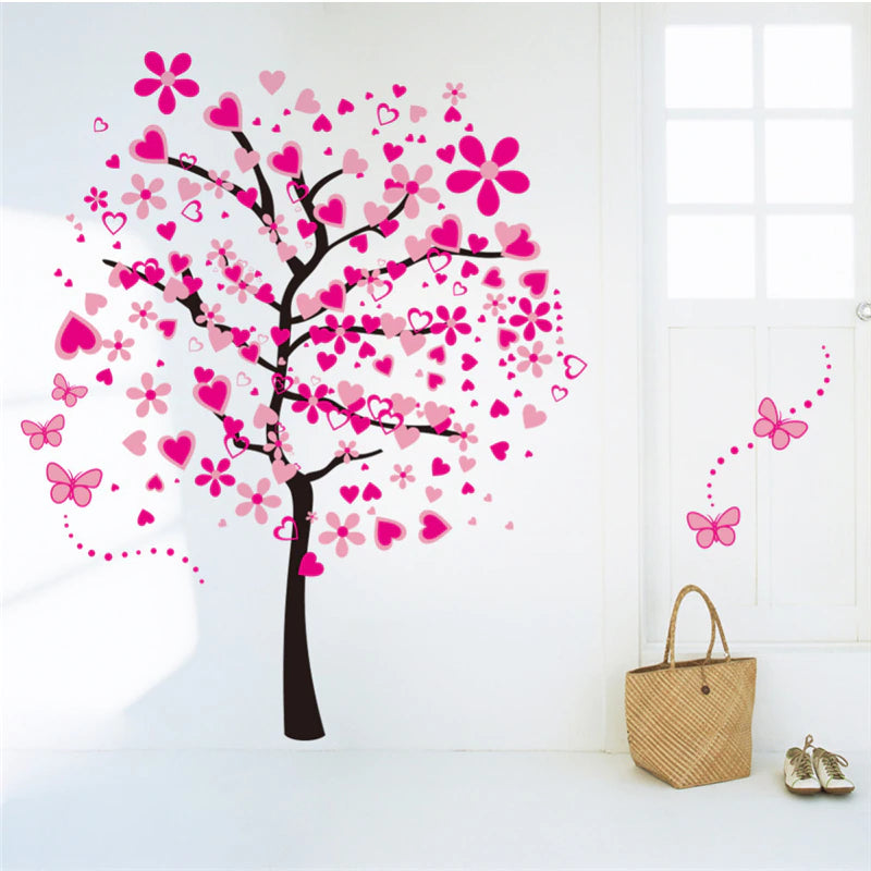 Creative Pink Flower Tree Wall Stickers