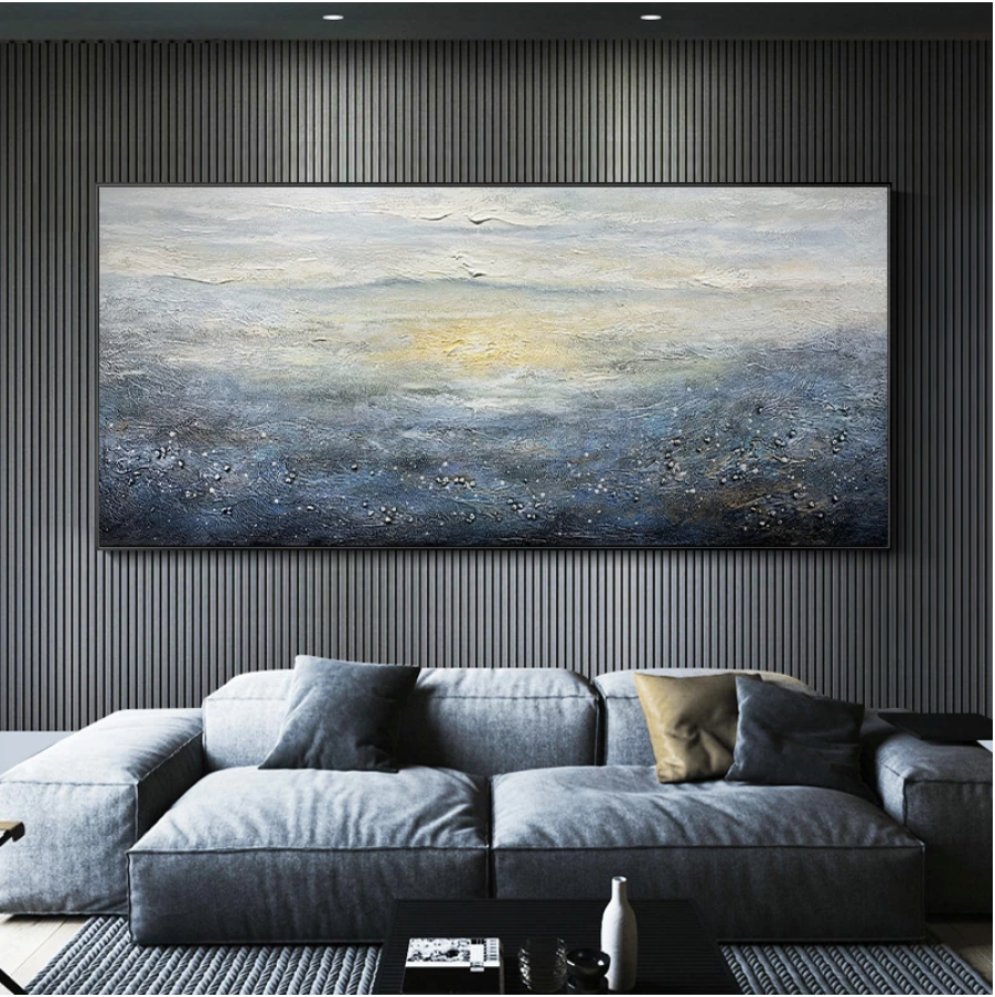 Sunset Landscape Blue Abstract Art Painting