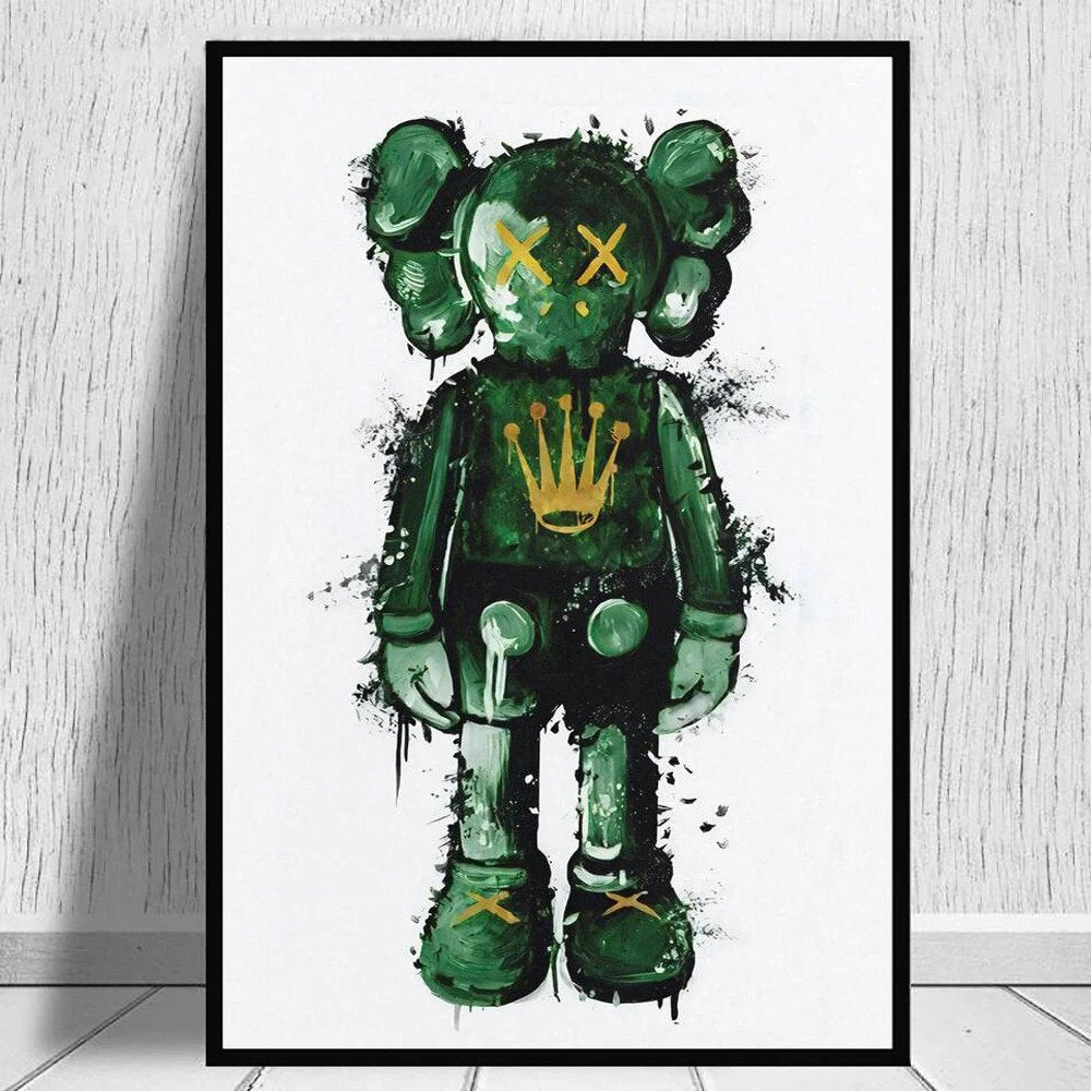 Green Doll Skull Graffiti Wall Art