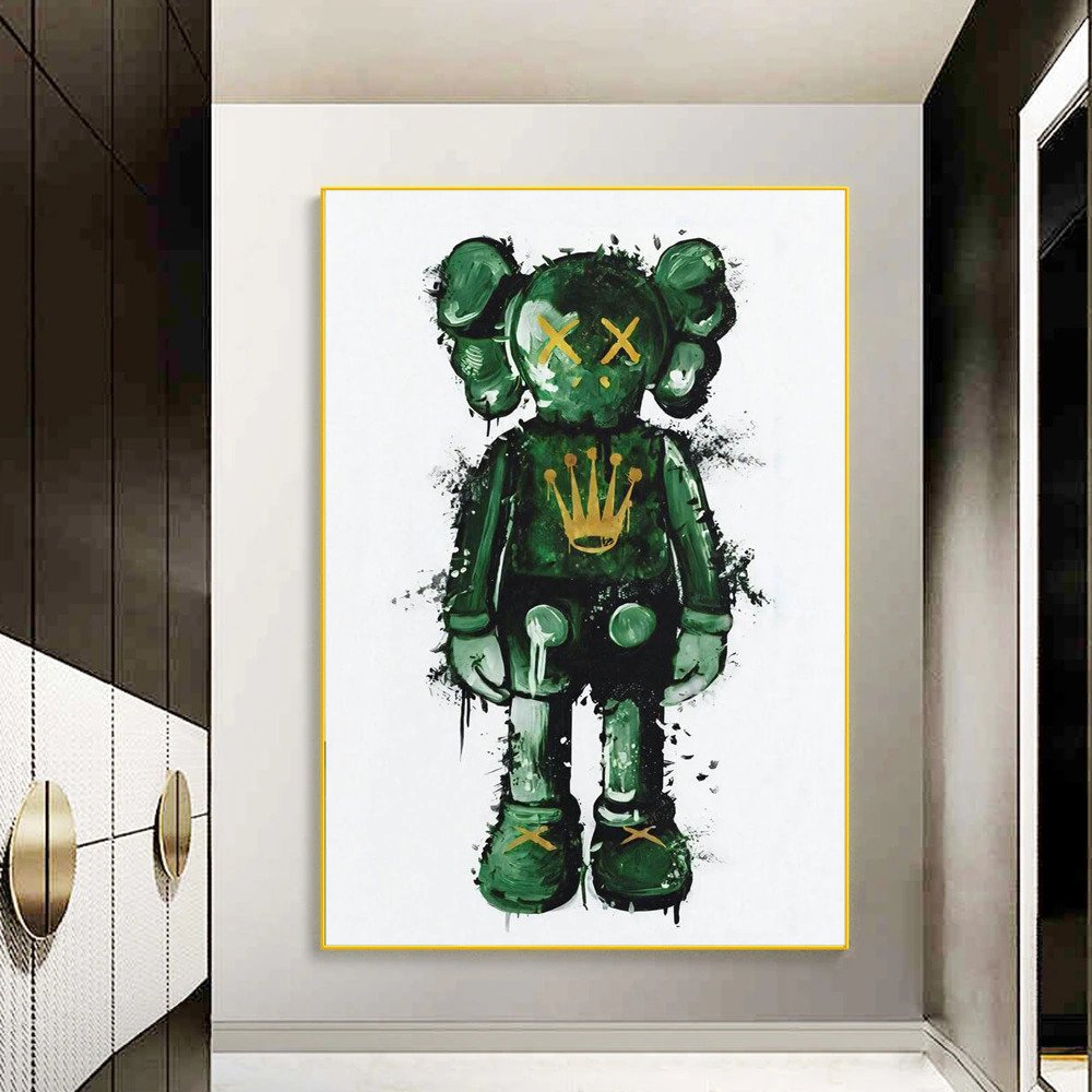 Green Doll Skull Graffiti Wall Art