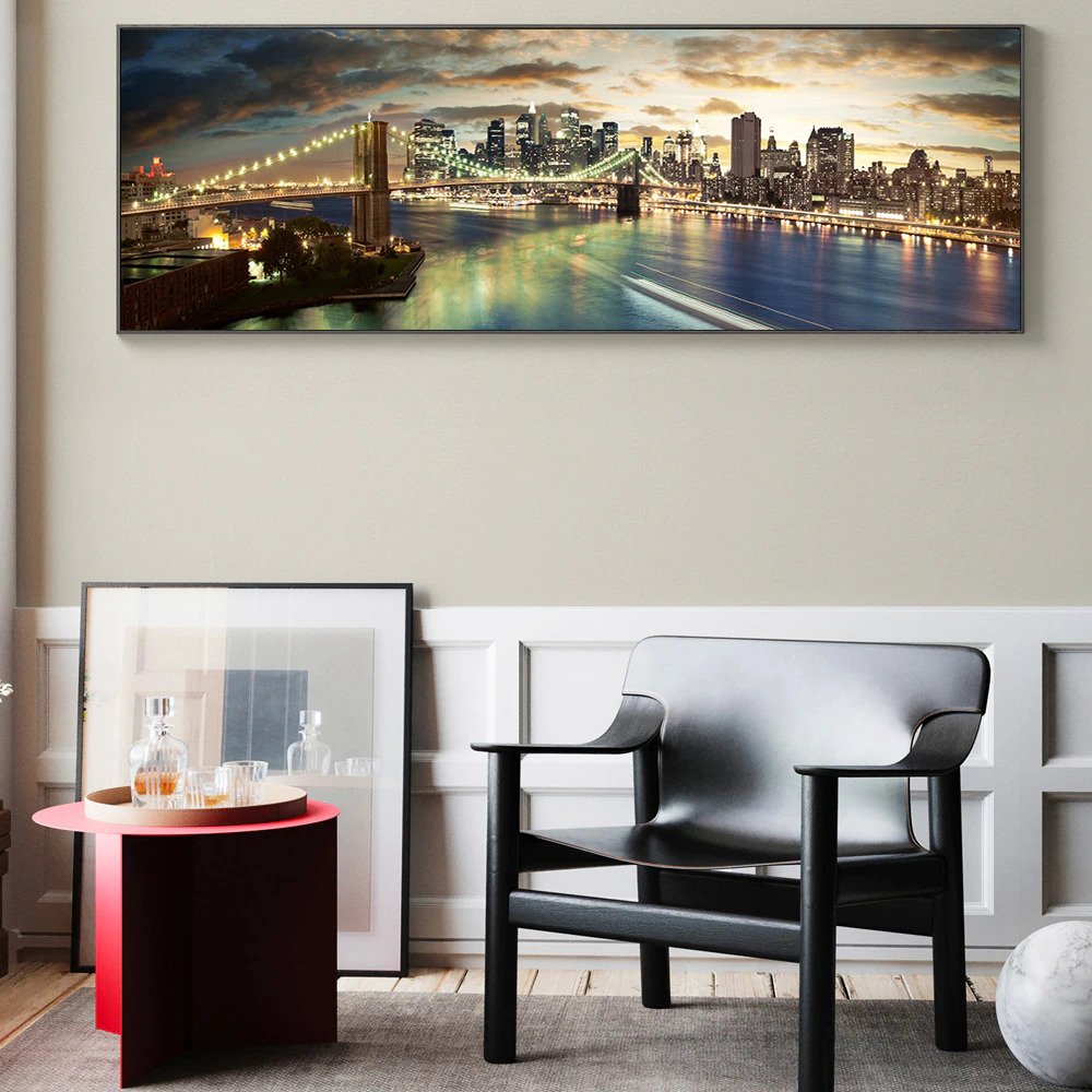 Night View of Brooklyn Bridge Landscape Canvas