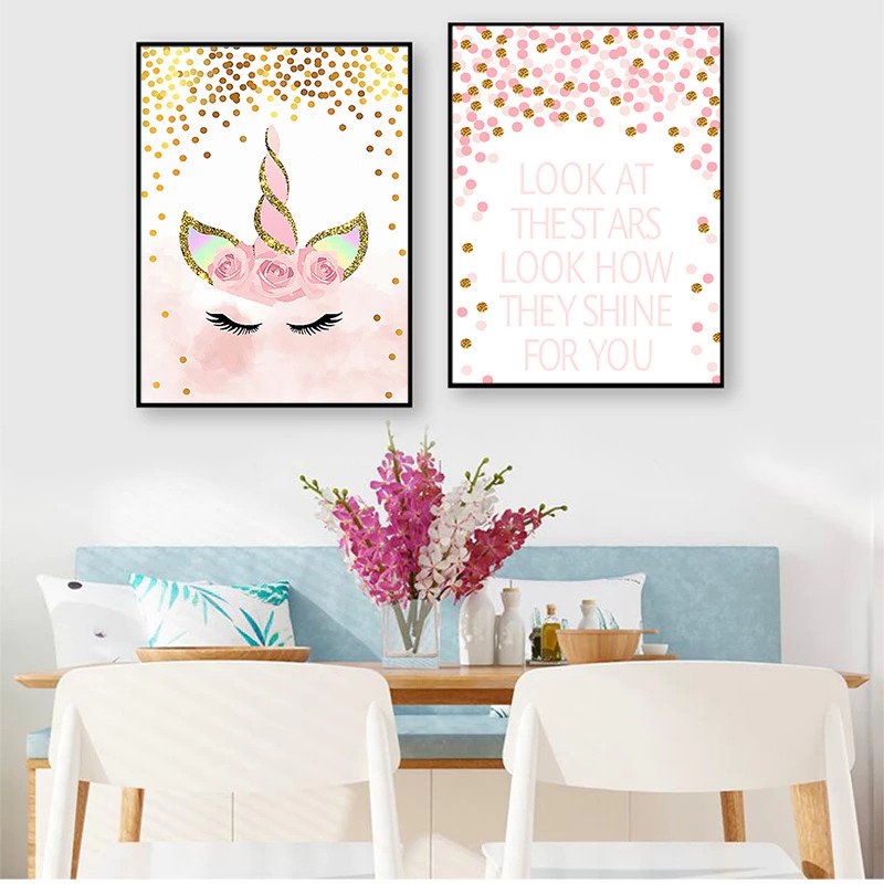 Pink Unicorn Nursery Quotes Art