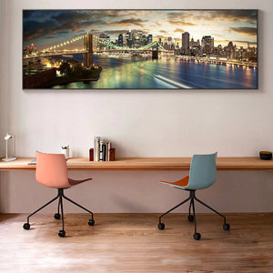 Night View of Brooklyn Bridge Landscape Canvas