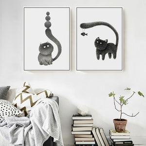 Modern Cute Black Hairy Cat Canvas