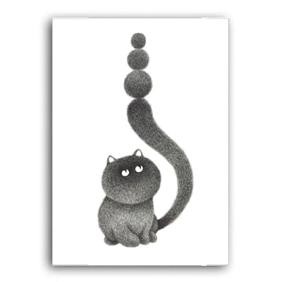 Modern Cute Black Hairy Cat Canvas