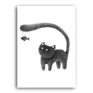 Modern Cute Black Hairy Cat Canvas