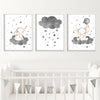 Cartoon Elephant Balloon Cloud Canvas Nursery Artwork - Pretty Art Online