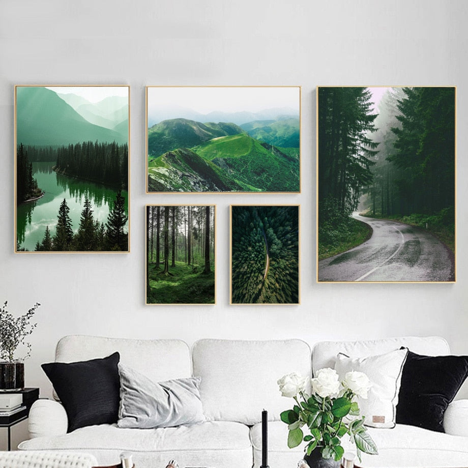 Mountain Lake & Forest Road Canvas Art