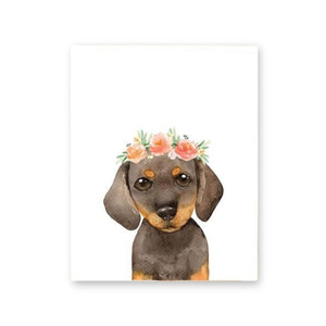 Puppy Floral Crown Dogs Canvas