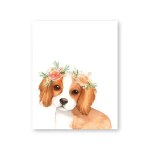 Puppy Floral Crown Dogs Canvas