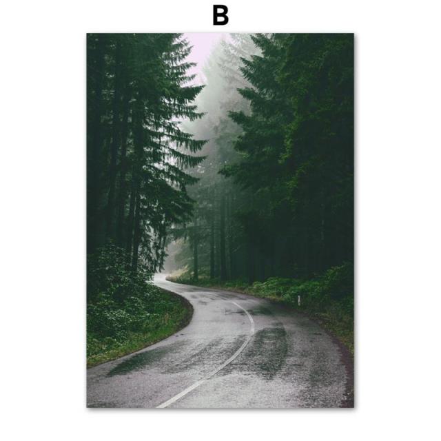 Mountain Lake & Forest Road Canvas Art