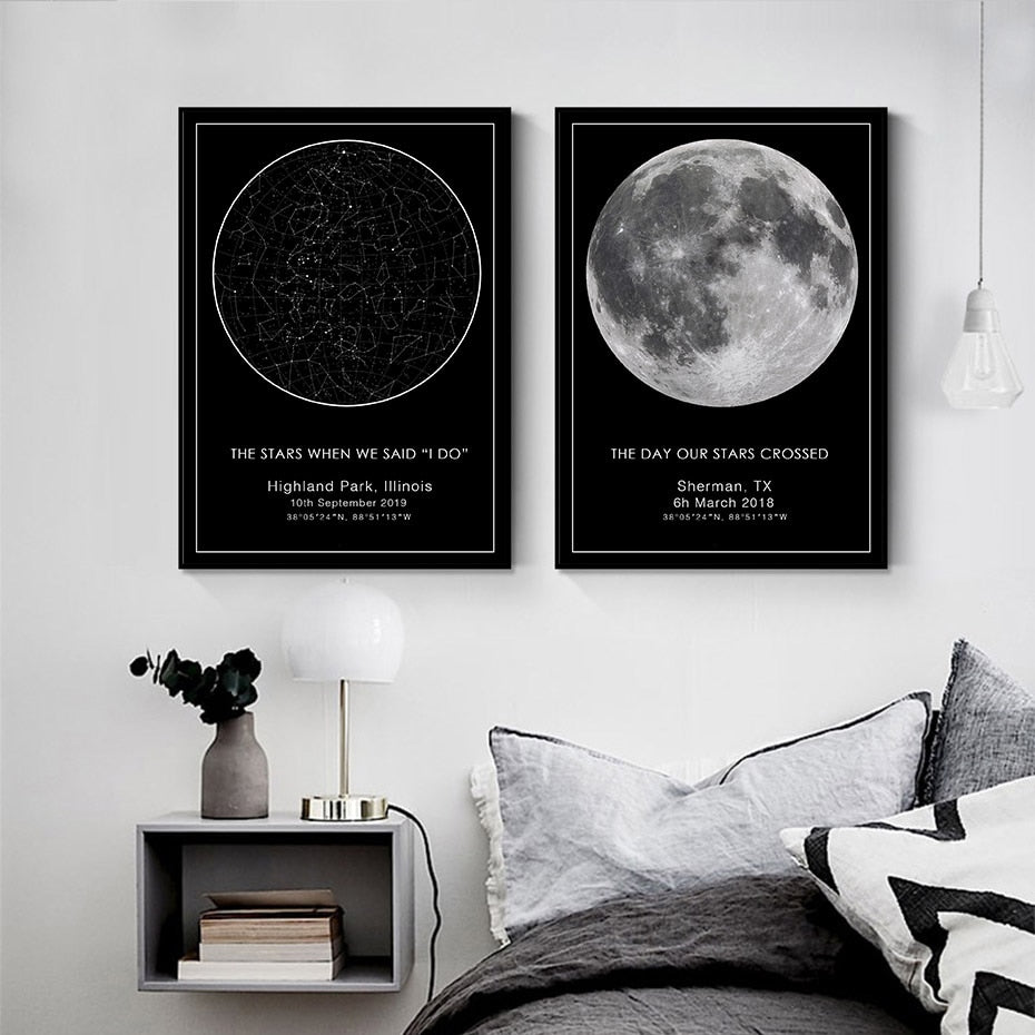 Custom Star Map Night Sky & Moon Canvas