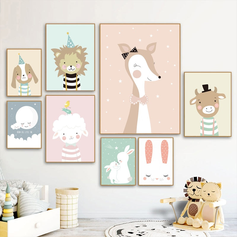 Rabbit, Cow, Lion, Giraffe & Cat Nordic Art