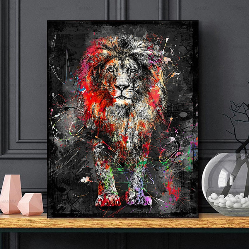 Colourful Lion Animal Abstract Painting - Pretty Art Online