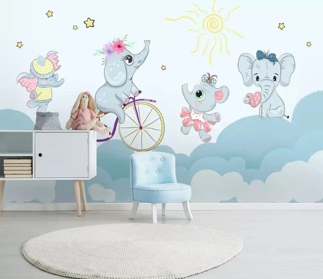 Modern Wallpaper Elephant Riding Bicycle Art