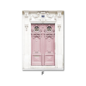 Pink Door&  Balcony Flower Poster - Pretty Art Online