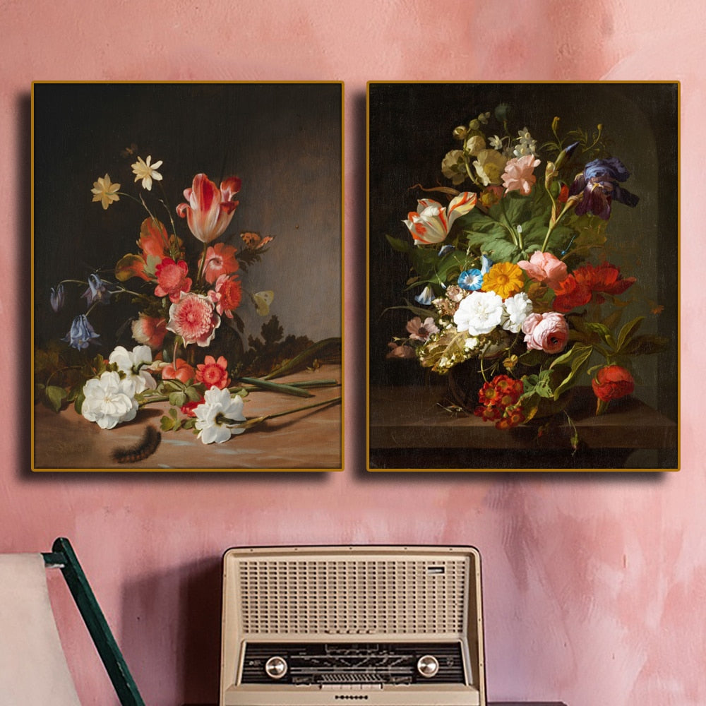 Wall Art Vintage Colourful Flower Canvas - Pretty Art Online