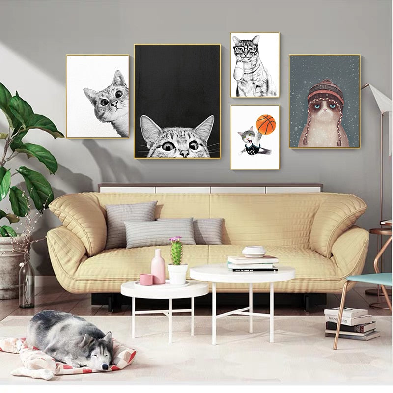 Nursery Room Modern Cat Canvas