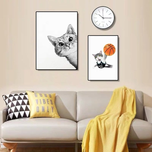 Nursery Room Modern Cat Canvas