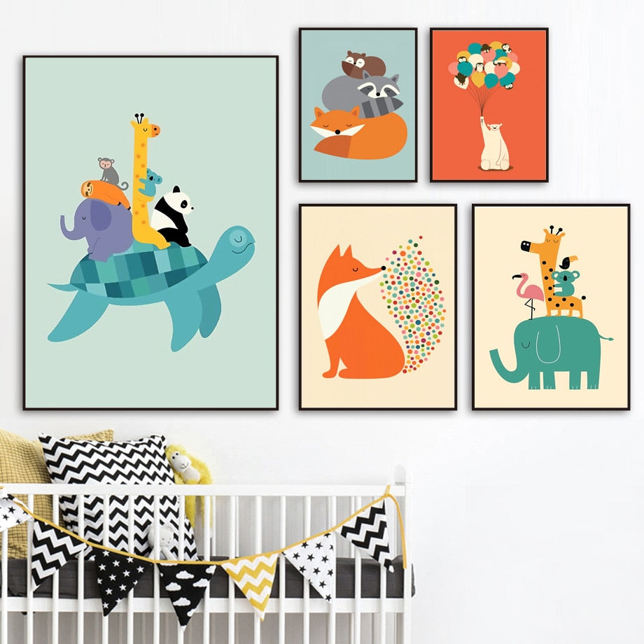 Cute Koala, Sloth, Fox, Elephant & Raccoon Wall Art