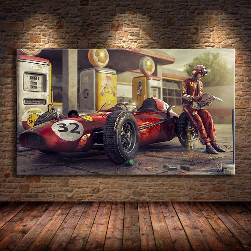 Vintage Car Poster Ferraris Classic Racing F1 Race Car - Pretty Art Online