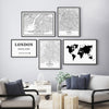 Modern New York, Paris & London City World Map Wall Art