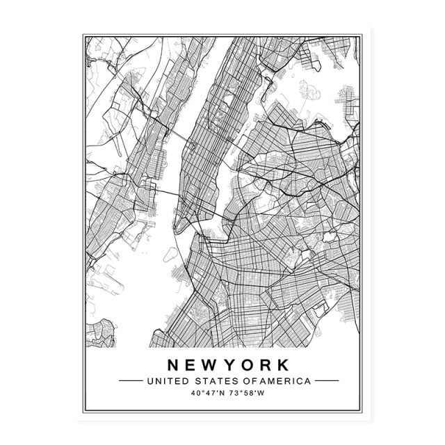 Modern New York, Paris & London City World Map Wall Art