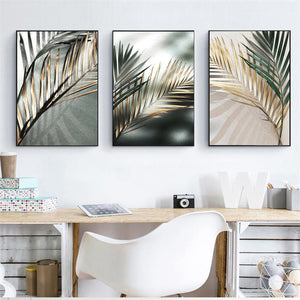 Nordic Wall Art Golden Palm Leaf Plant - Pretty Art Online