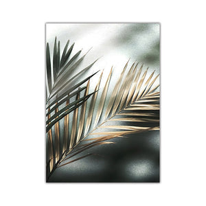 Nordic Wall Art Golden Palm Leaf Plant - Pretty Art Online