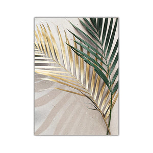 Nordic Wall Art Golden Palm Leaf Plant - Pretty Art Online