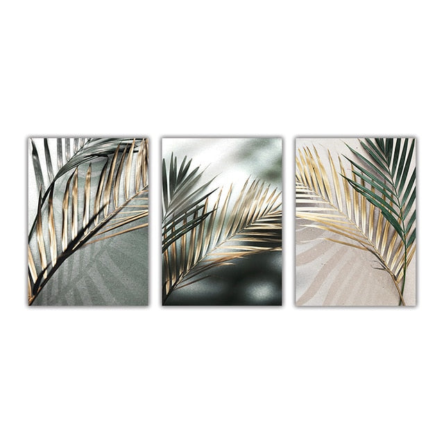 Nordic Wall Art Golden Palm Leaf Plant - Pretty Art Online