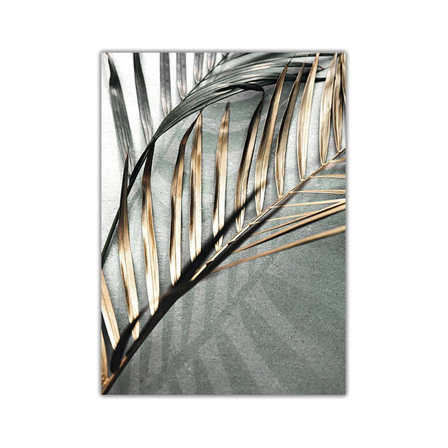 Nordic Wall Art Golden Palm Leaf Plant - Pretty Art Online