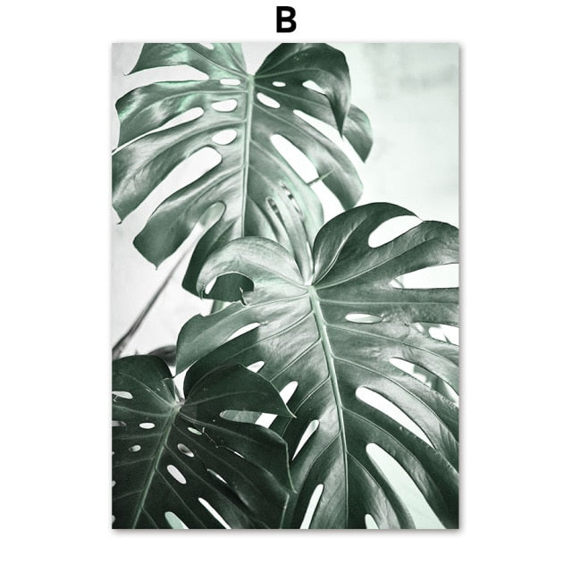 Green Plant Monstera Forest & Lake Mountain Wall Art