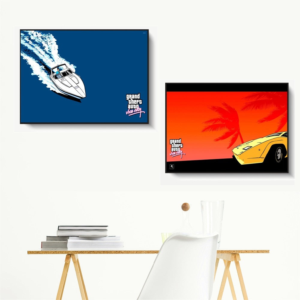 GTA Vice City Sunset Landscape Wall Art