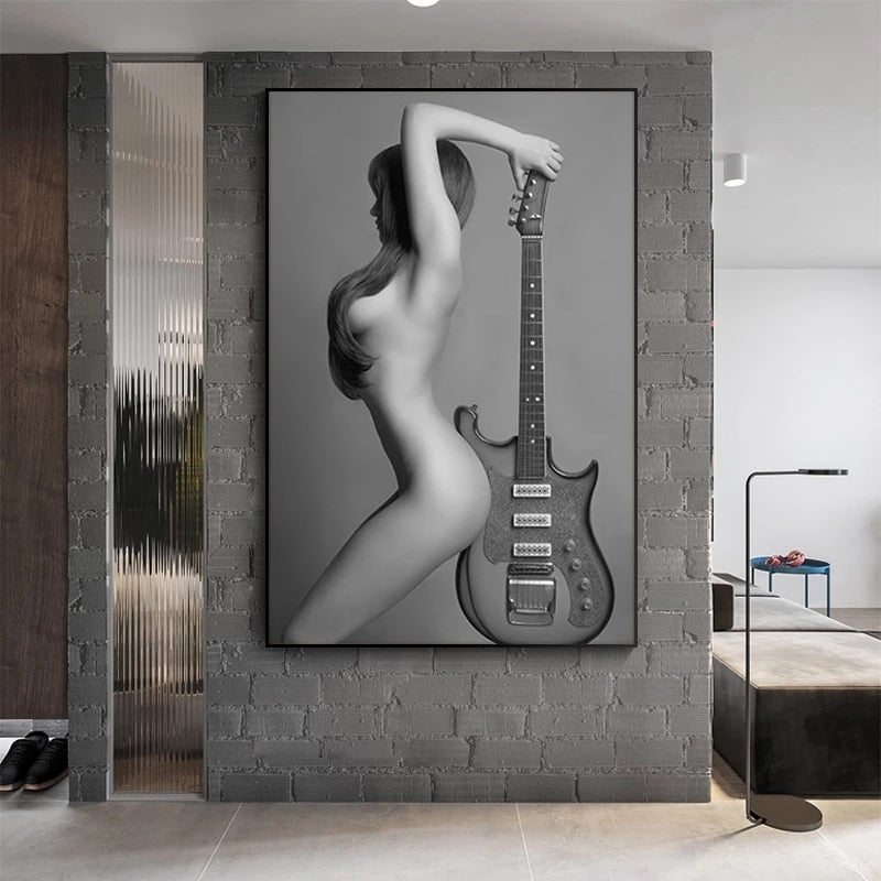 Modern Nude Art Sexy Guitarist Posing - Pretty Art Online