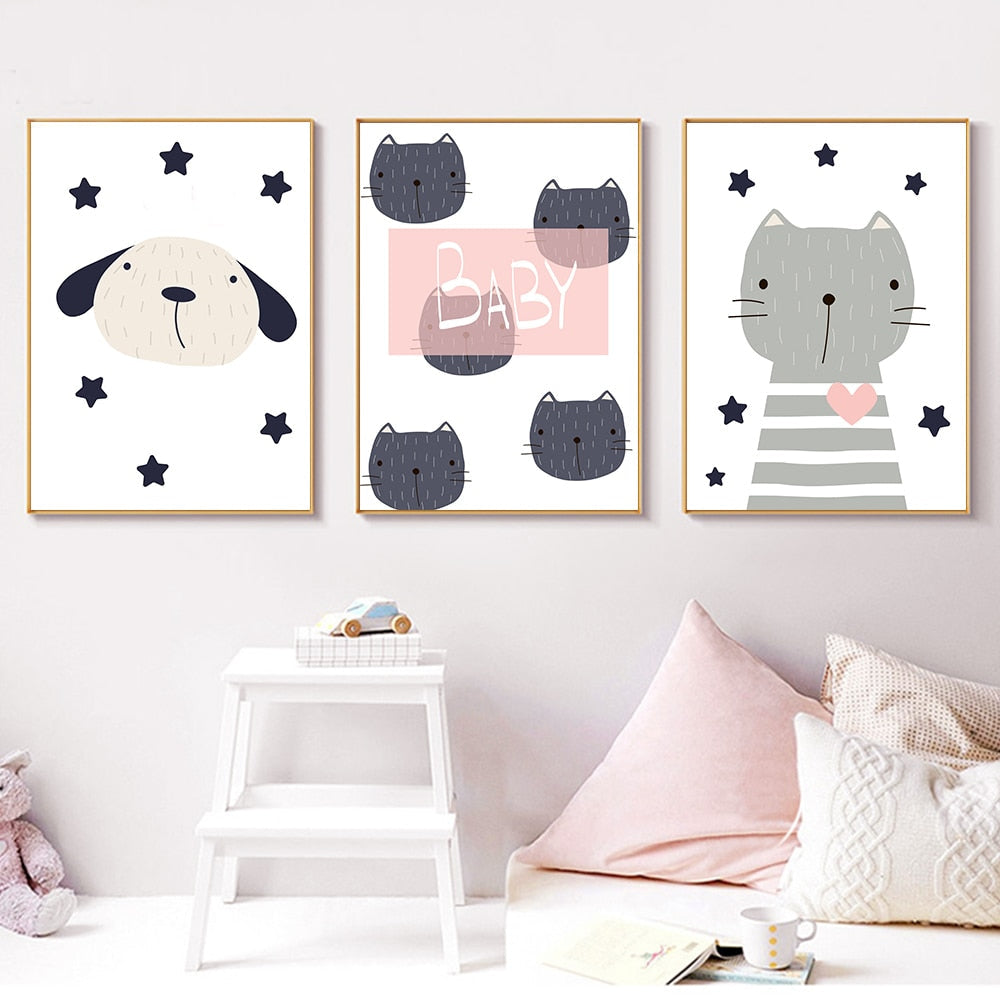 Baby Nursery Cartoon Dog & Cat Wall Art