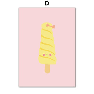 Cute Fruit Apple, Pear, Mango, Ice Cream Wall Art - Pretty Art Online