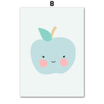 Cute Fruit Apple, Pear, Mango, Ice Cream Wall Art - Pretty Art Online