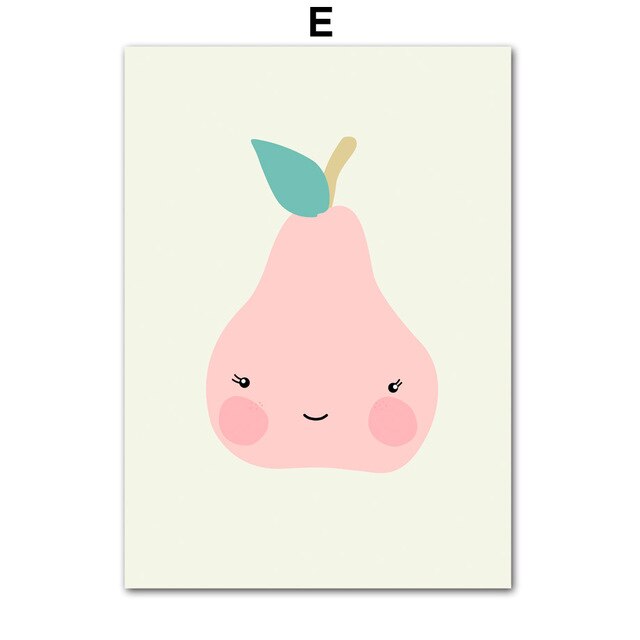 Cute Fruit Apple, Pear, Mango, Ice Cream Wall Art - Pretty Art Online