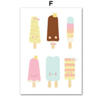 Cute Fruit Apple, Pear, Mango, Ice Cream Wall Art - Pretty Art Online