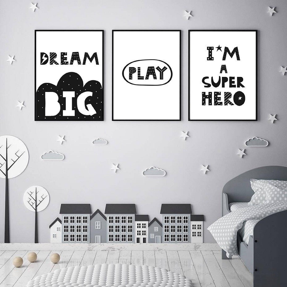 Dream Big, Play & I'm A Super Hero Wall Art